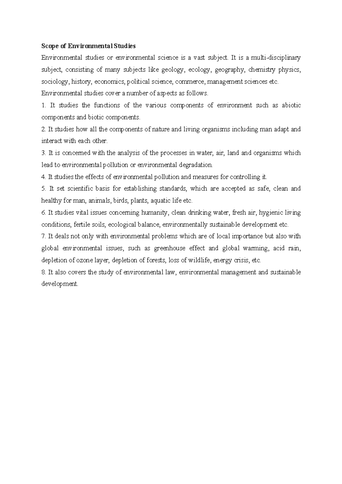 Scope of Environmental Studies: An Overview of Key Concepts and Issues ...