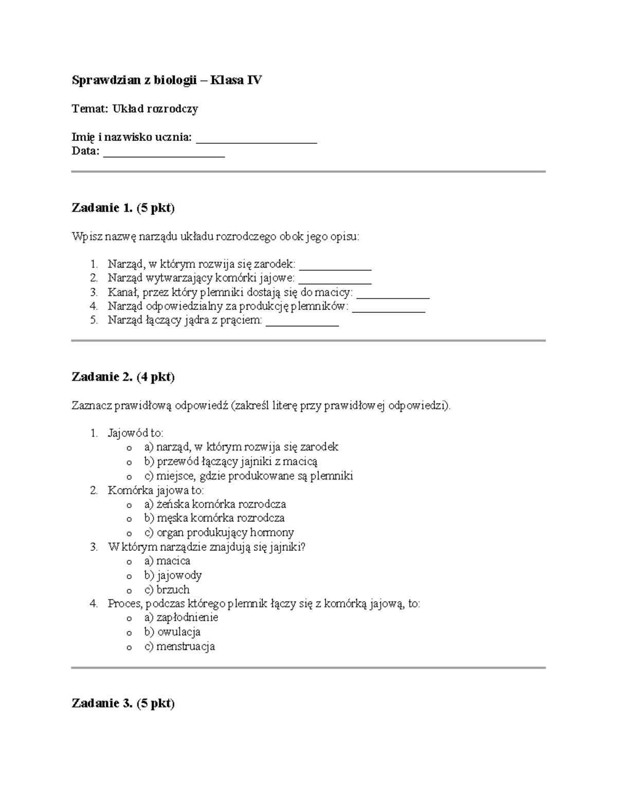 Układ Rozrodczy Sprawdzian Iii Gimnazjum www.studocu.com