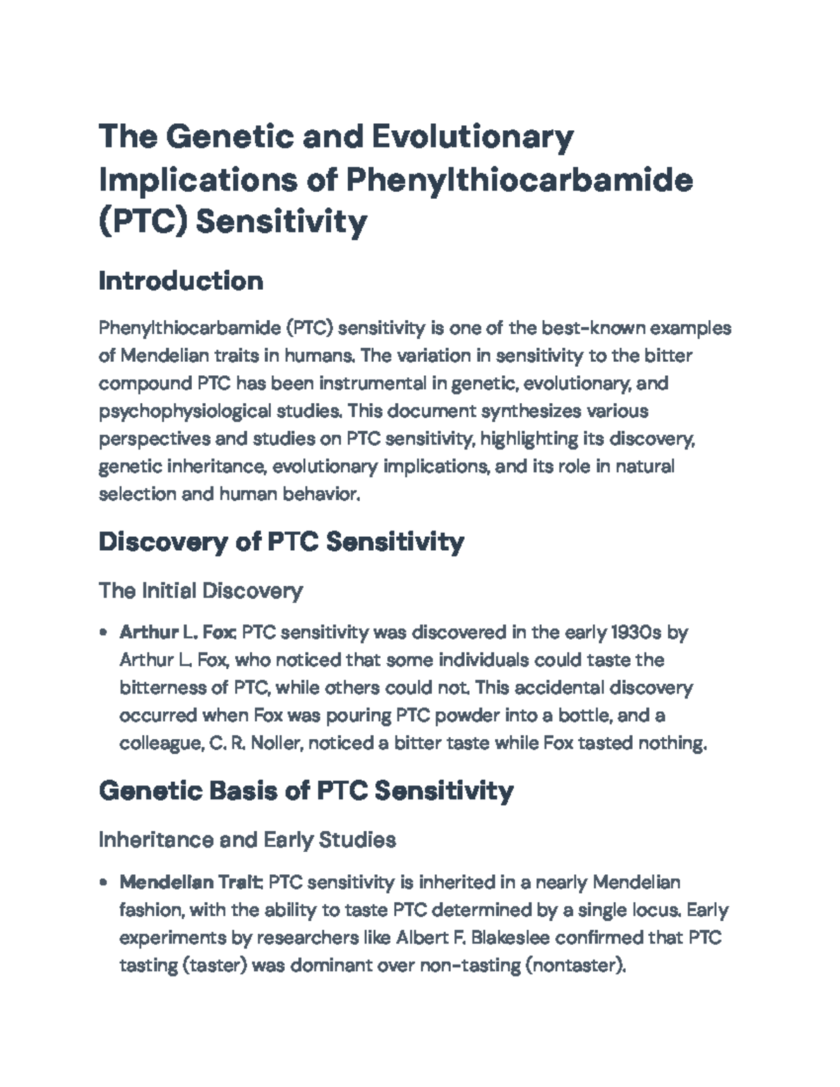Genetic & Evolutionary Insights on PTC Sensitivity: Implications ...