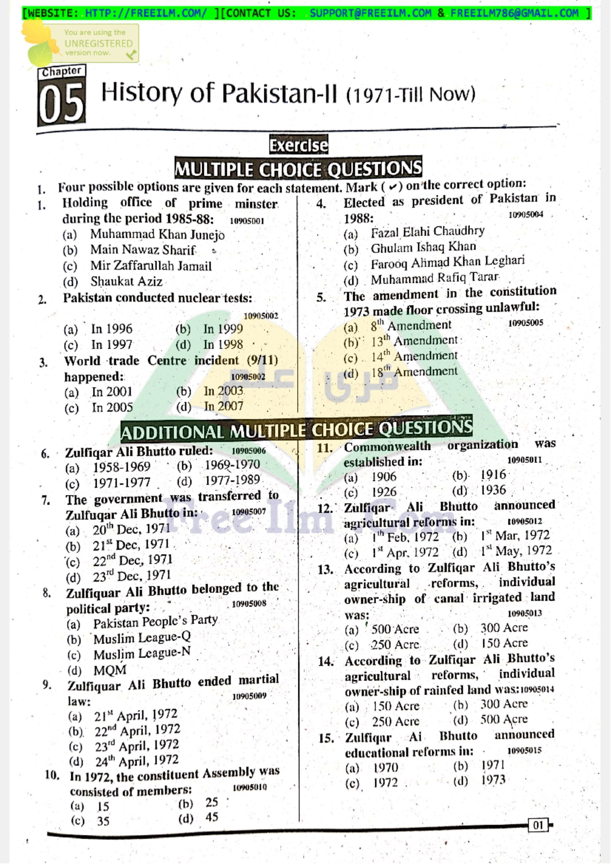 Pakistan Studies MCQs: Key Historical Events and Amendments (PS-101 ...