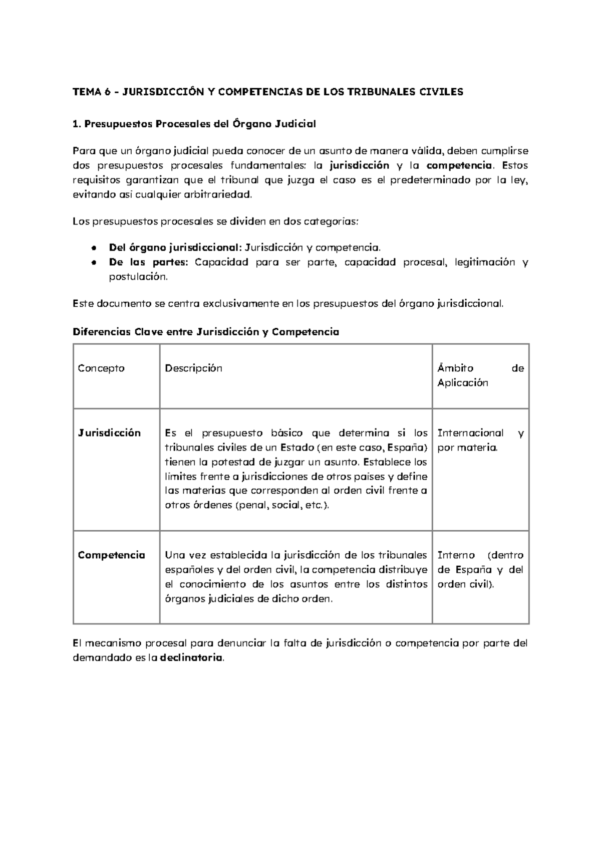 TEMA 6 - Jurisdicción y Competencias de los Tribunales Civiles - Studocu