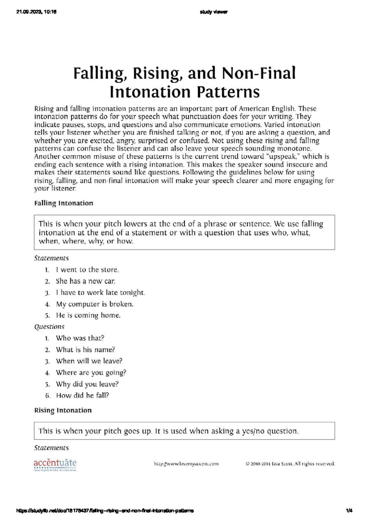 Falling, Rising, and Non-Final Intonation Patterns 2 - Business English ...