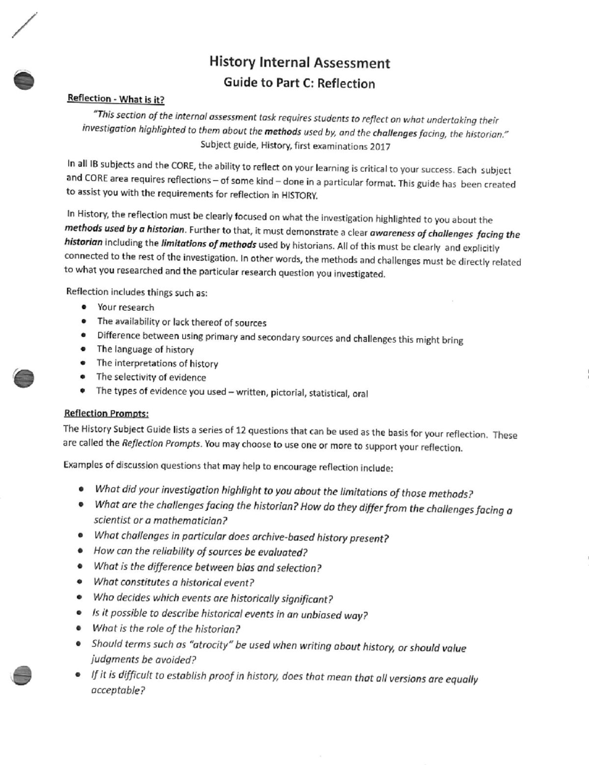 History IA Reflection Guide: Understanding Methods & Challenges - Studocu