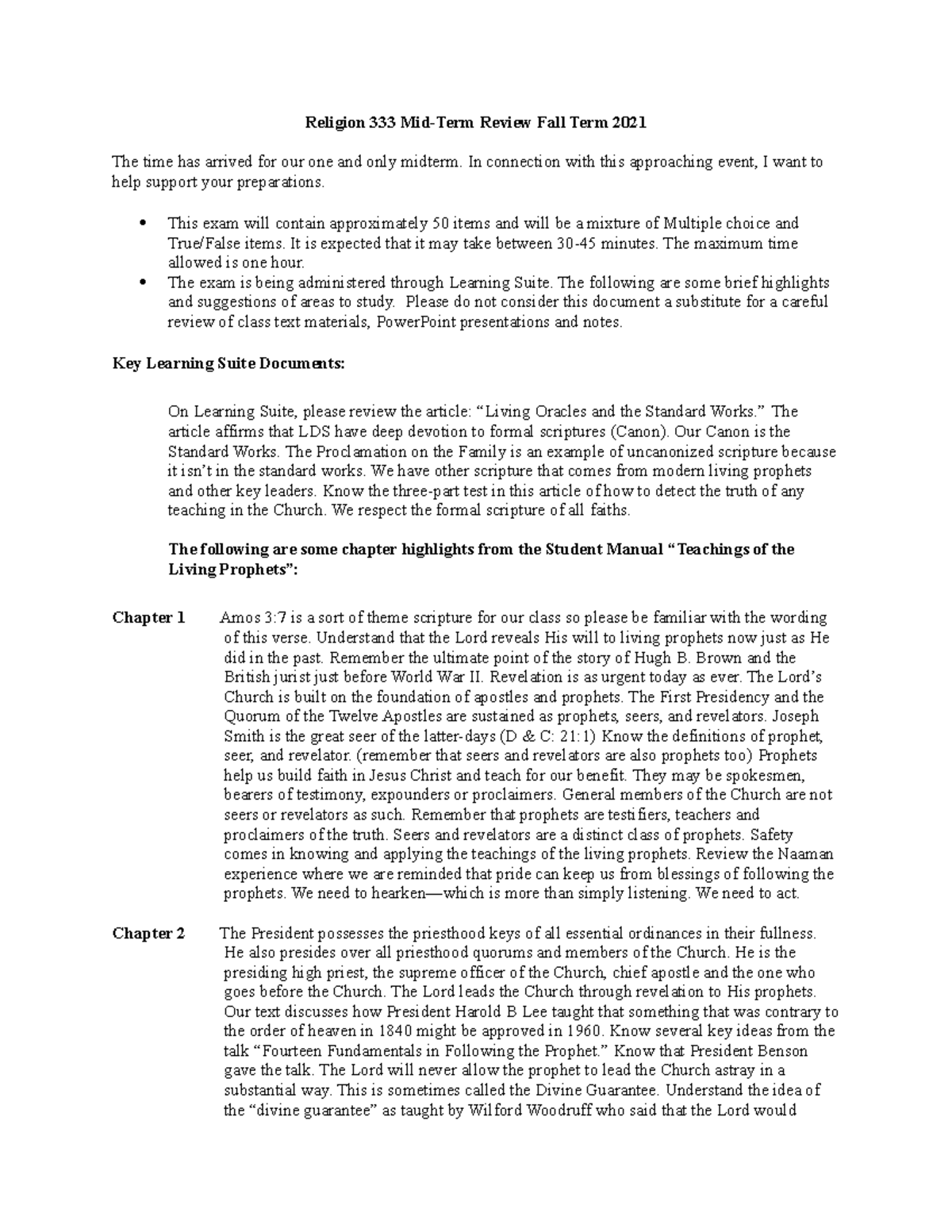 Religion 333 Fall 2021 Midterm Exam Study Guide Overview - Studocu
