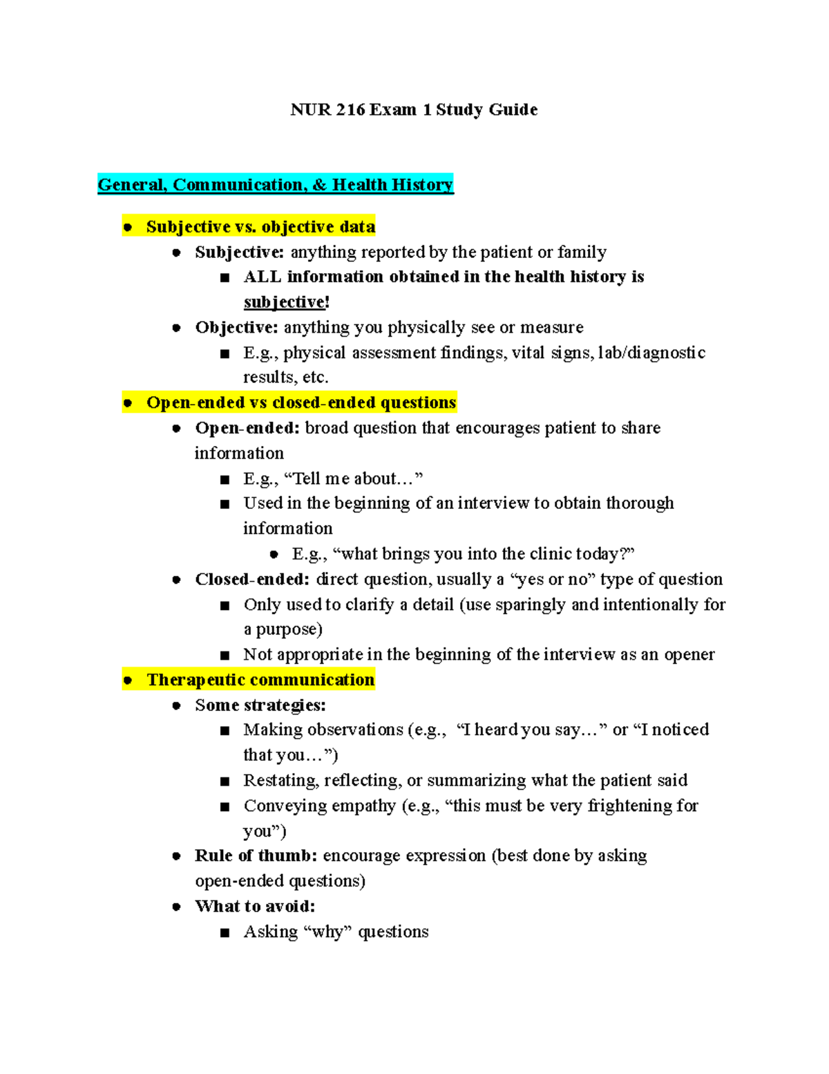 NUR 216 Exam 1 Comprehensive Study Guide for Success - Studocu