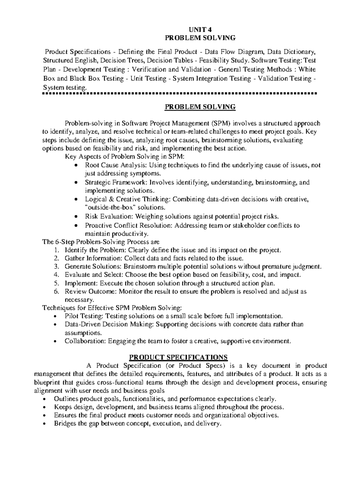 MC25004 Software Project Management: Unit 4 Problem Solving & Testing ...