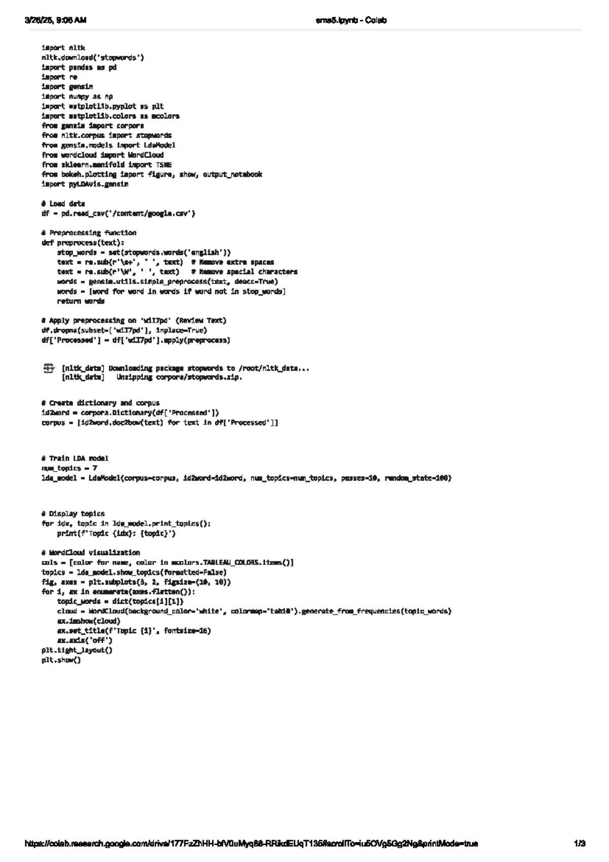 SMA5 - LDA Topic Modeling and Visualization in Colab Notebook - Studocu