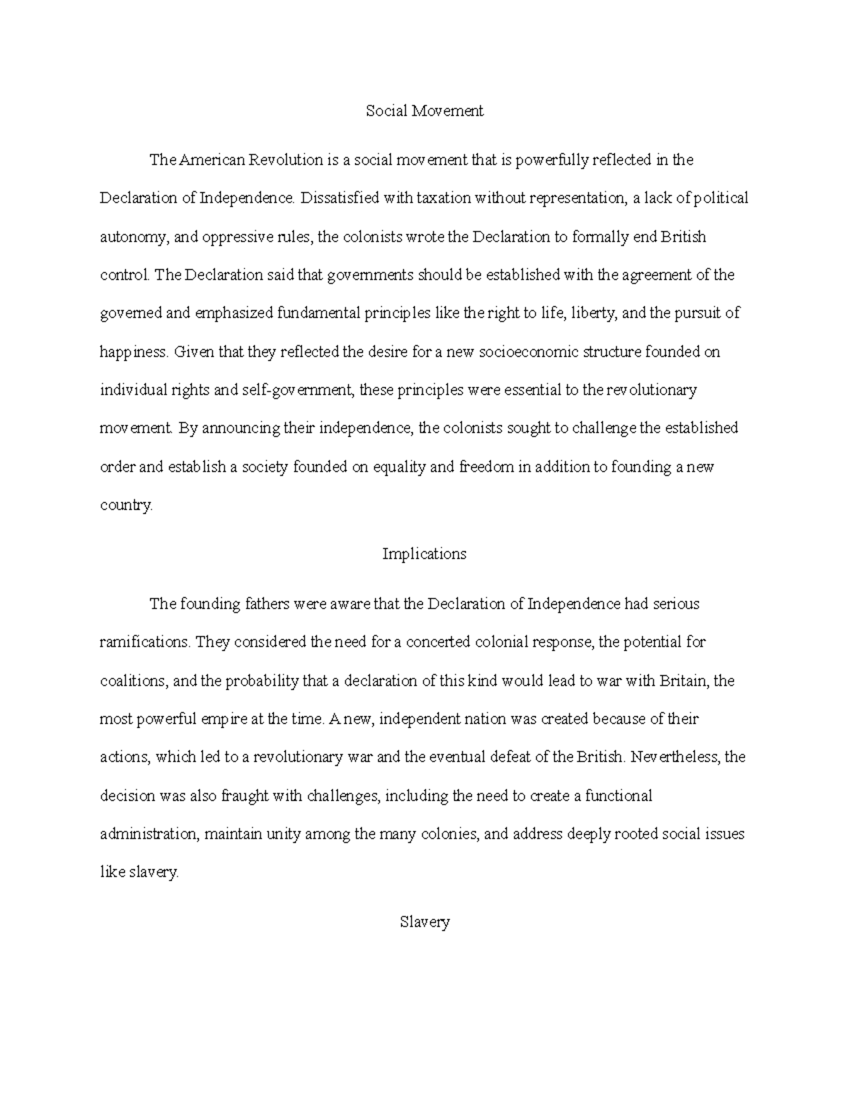 IDS 405 Week 1 Paper: The American Revolution as a Social Movement ...