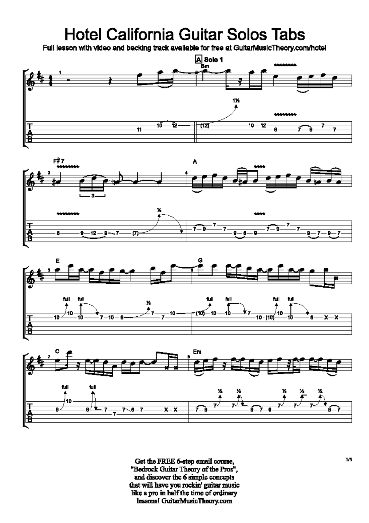Hotel California Guitar Solo Tabs - Studocu