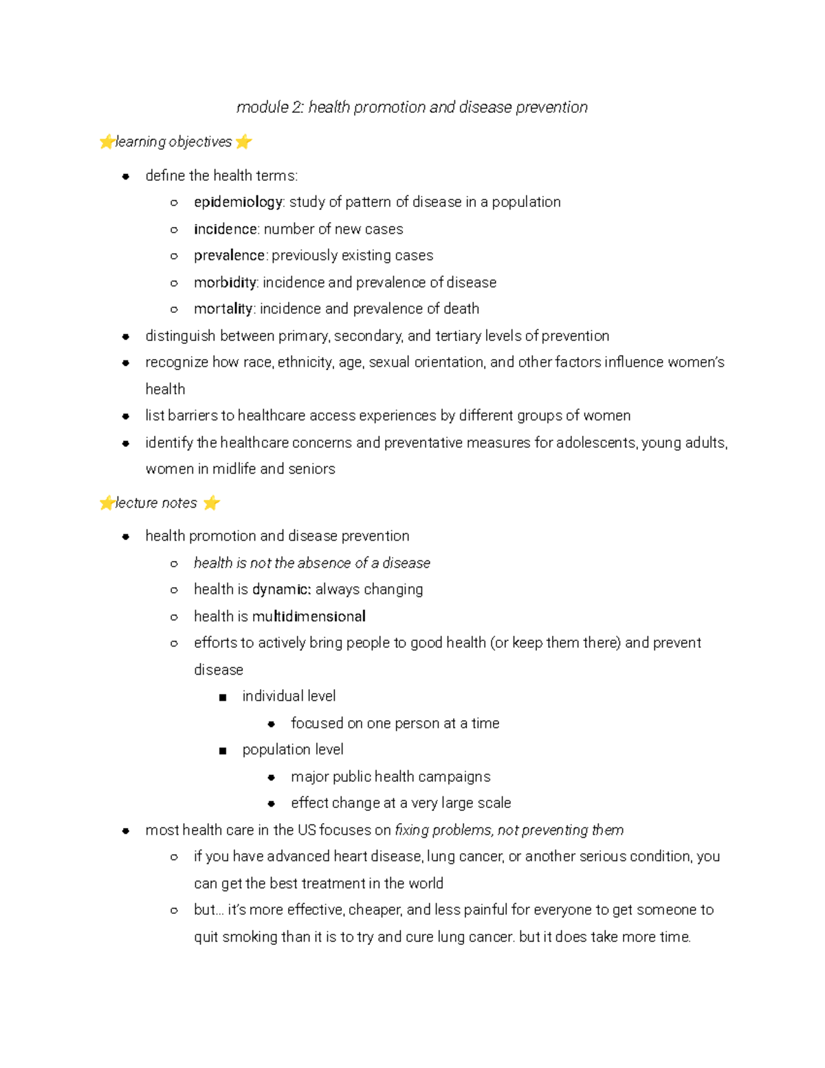 (hlth 334) Module 2: Health Promotion & Disease Prevention Summary ...