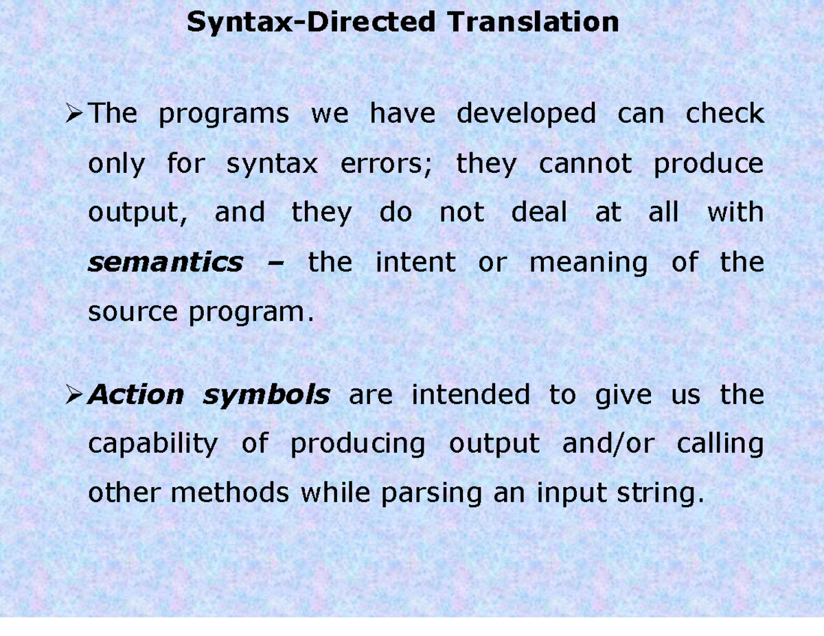 CSC569 Translation Grammars and Pushdown Translators Notes - Studocu