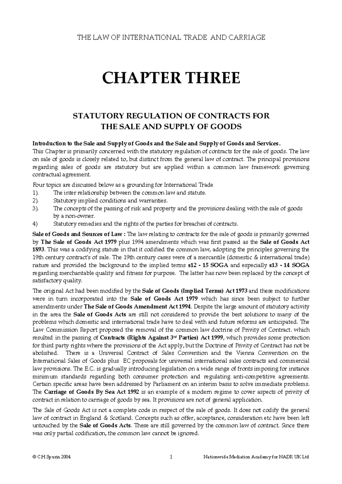 Chapter 3 - Statutory Regulation in International Trade Law - Studocu