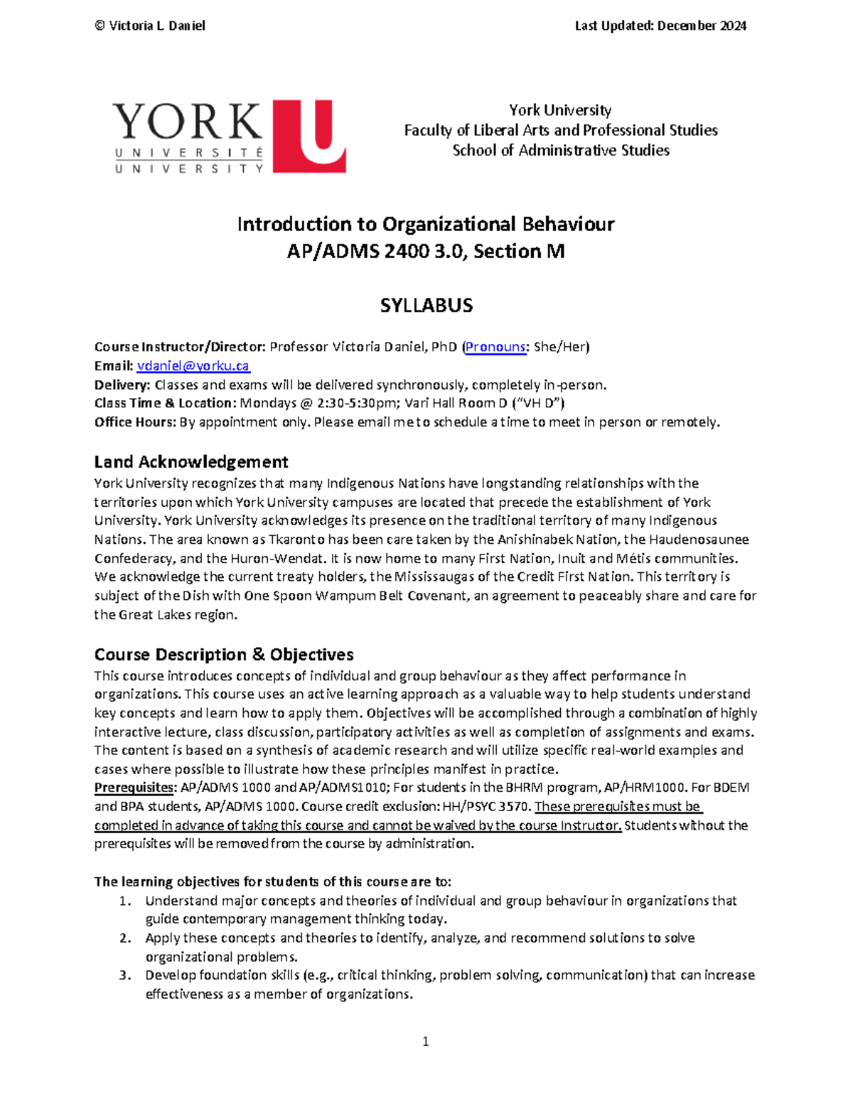 ADMS 2400 M W25: Organizational Behaviour Course Syllabus & Overview ...