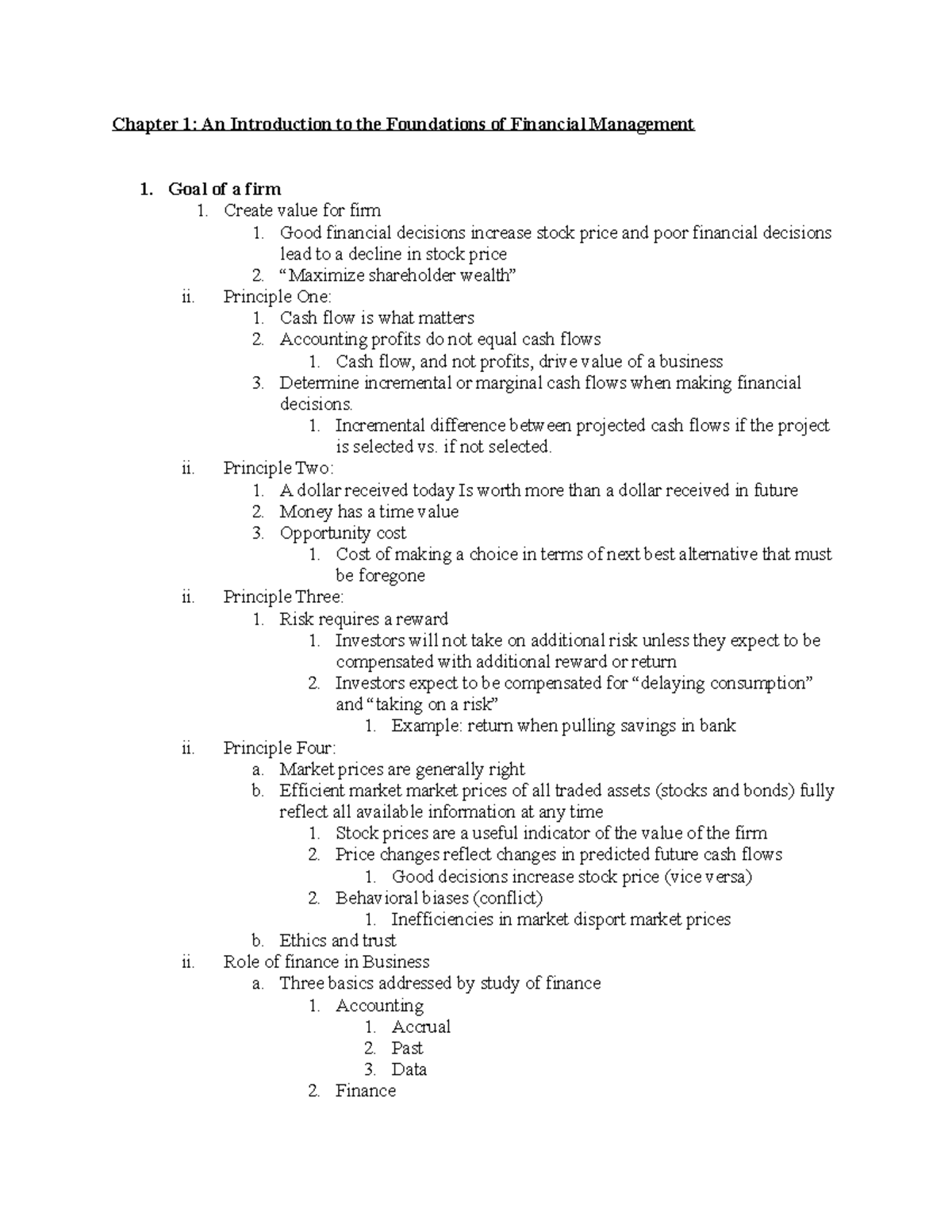 Finance 101 Chapter 1 Notes - Chapter 1: An Introduction to the ...