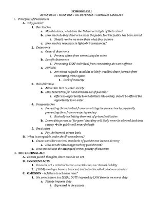 Crim Law Outline - Actus Reus & Mens Rea Concepts (Final Exam) - Studocu