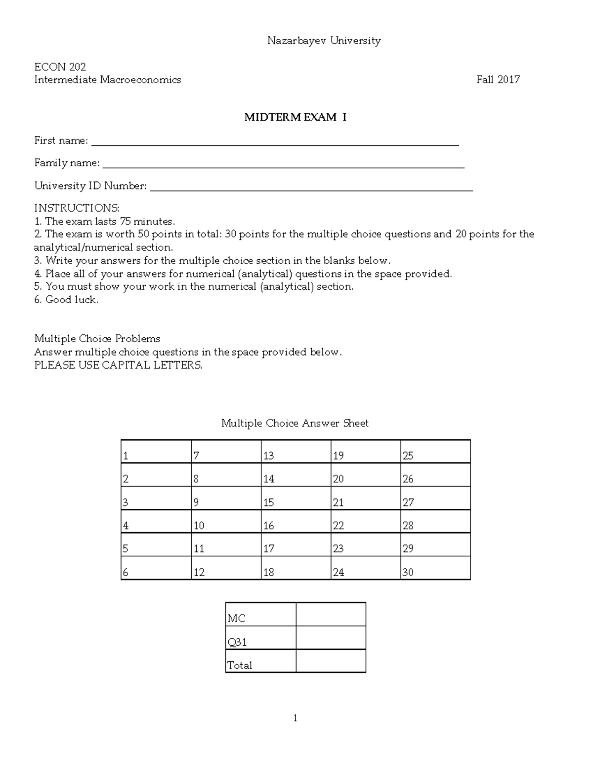 ECON 202: Midterm Exam I - Intermediate Macroeconomics Fall 2017 - Studocu
