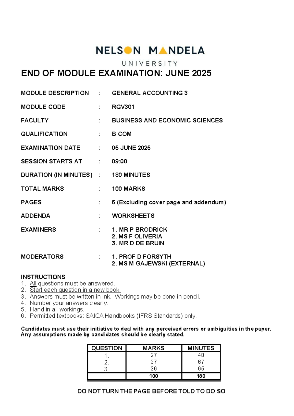 RGV301 June 2025 General Accounting 3 Final Exam Paper - Studocu
