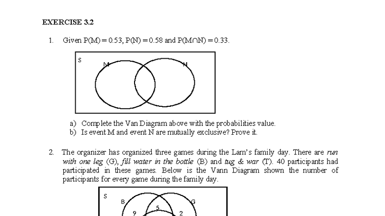Chapter 2 - Venn Diagram Exercise 3.2 Analysis and Solutions - Studocu