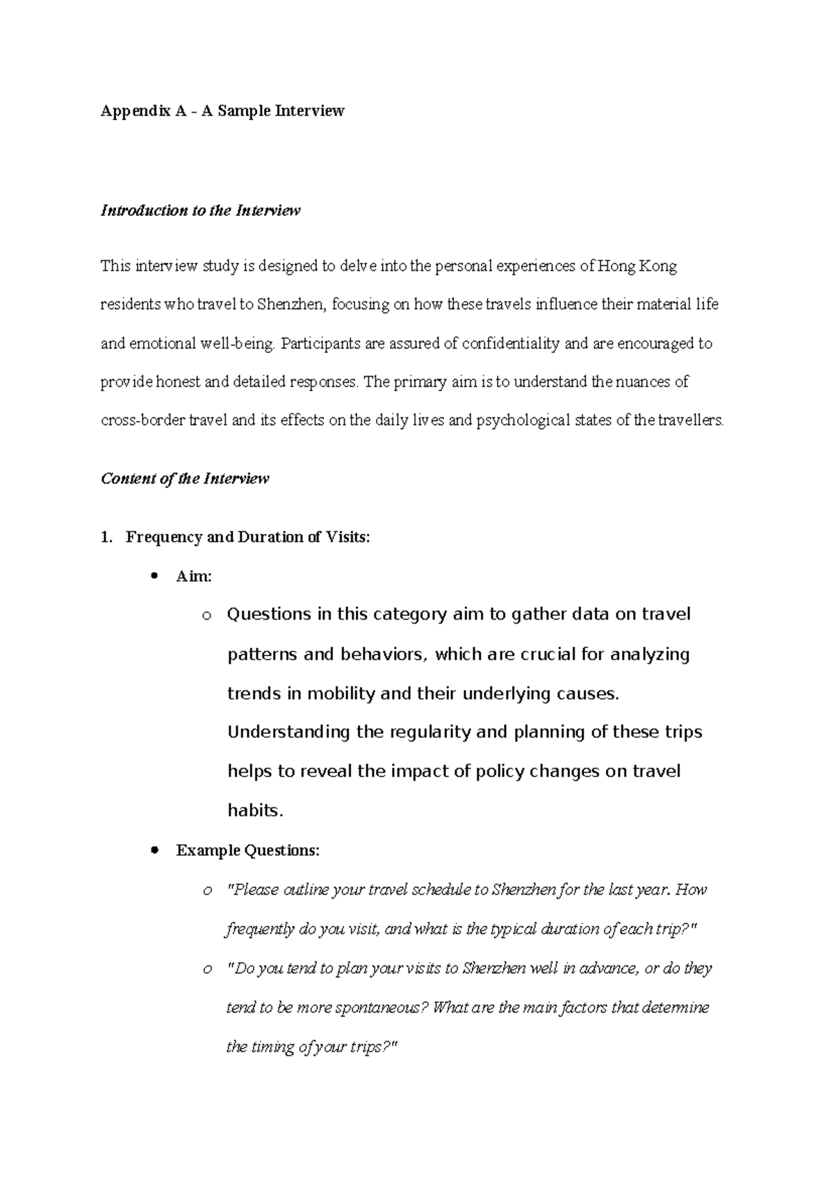 Appendix A - Interview Study on HK Residents' Travel to Shenzhen - Studocu