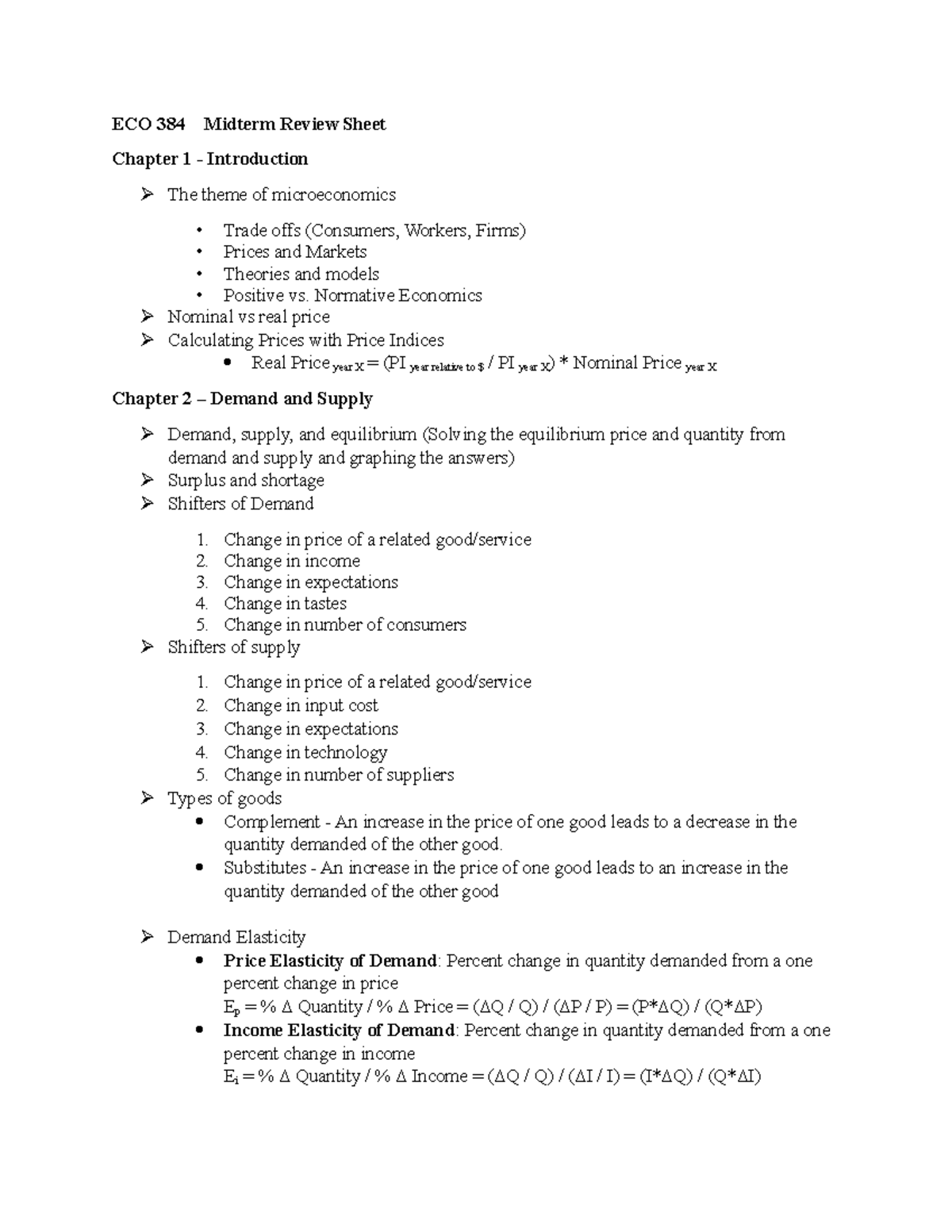 ECO 384 Midterm Review: Key Concepts in Microeconomics - Studocu