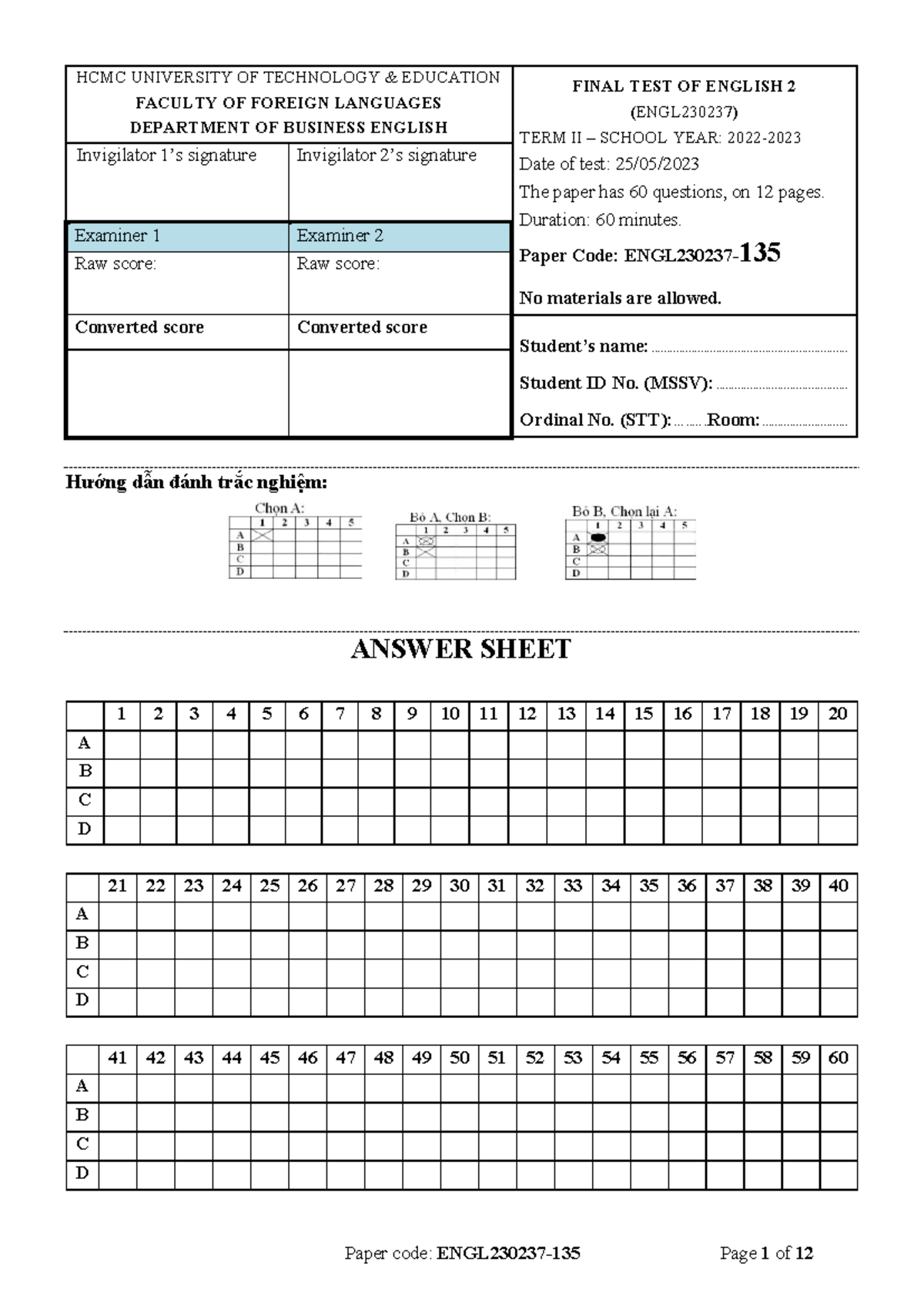 Final Test of English 2 (ENGL230237) - Term II 2022-2023 - Studocu