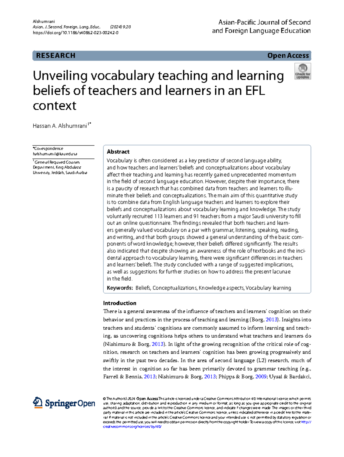 Exploring EFL Teachers' and Learners' Vocabulary Beliefs: A Study (2024 ...