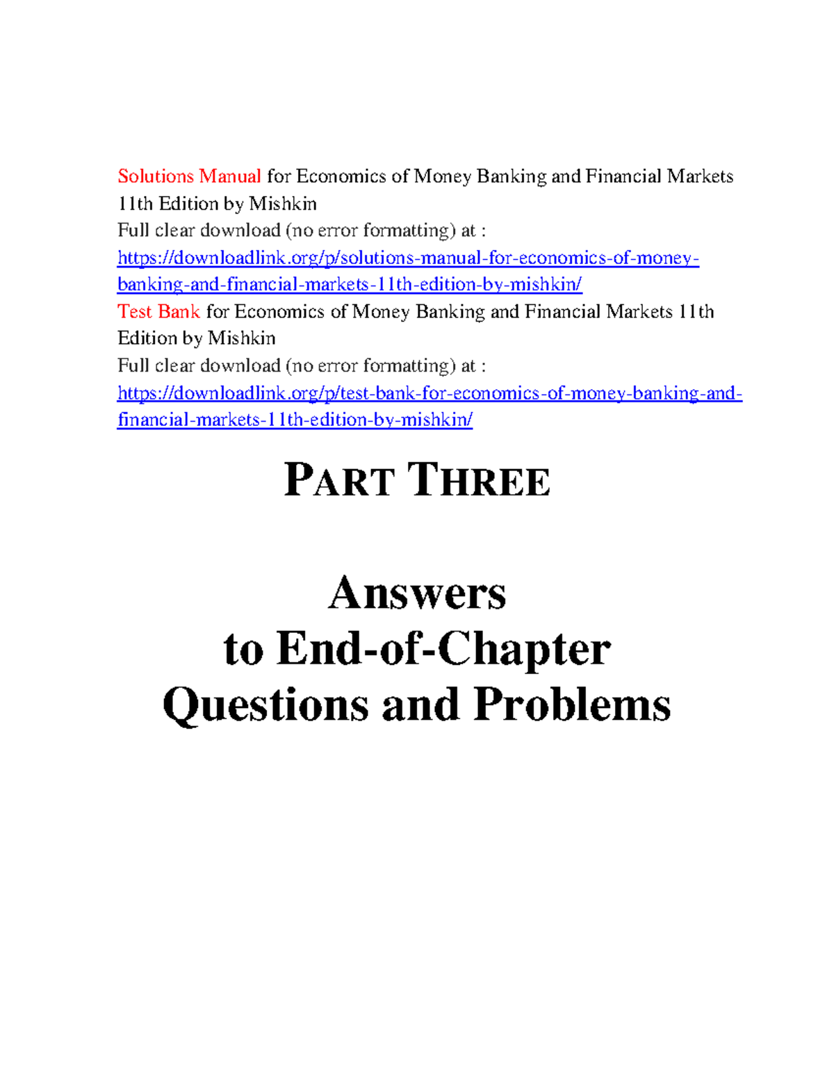 Solutions Manual & Test Bank for Economics of Money Banking & Financial ...