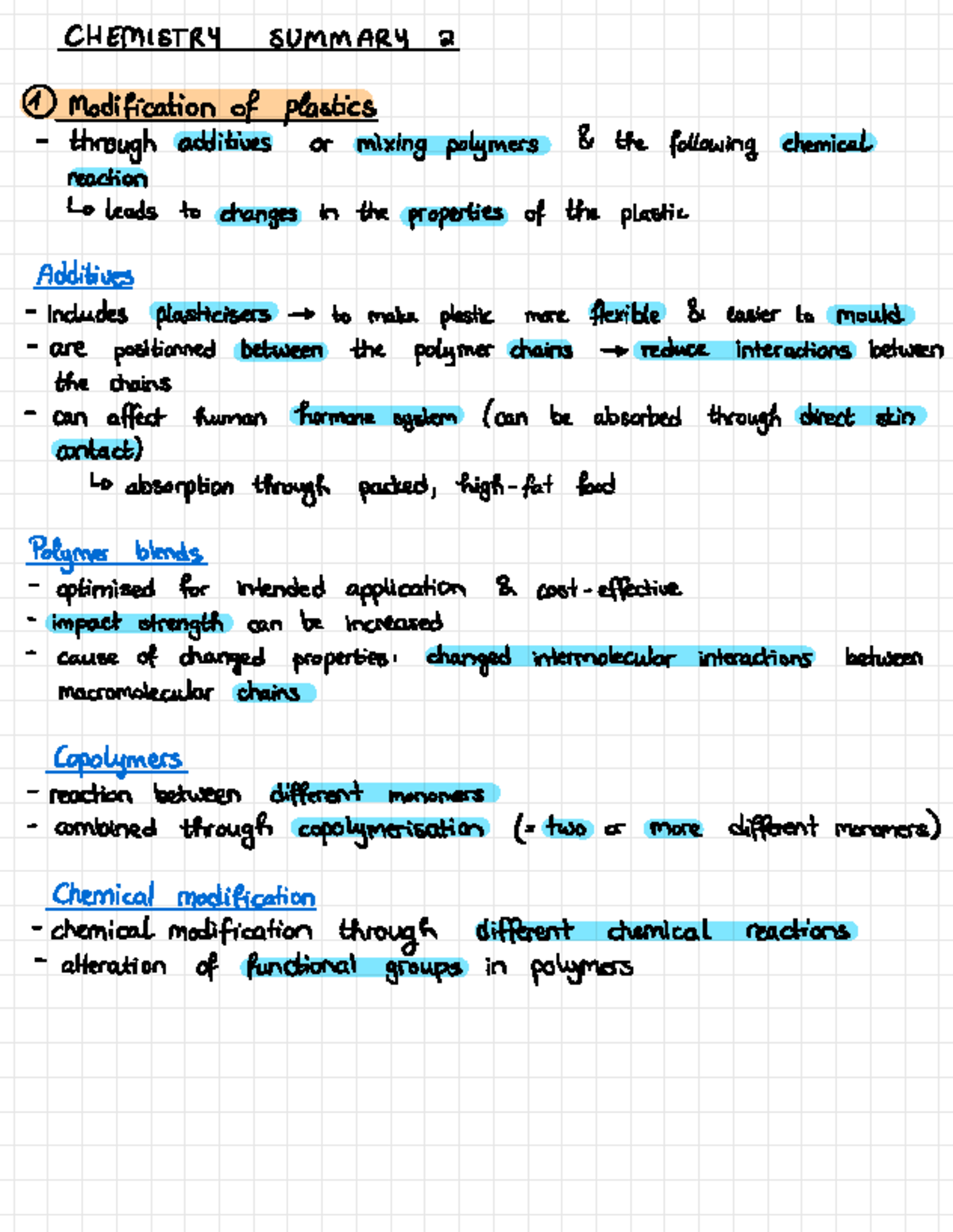 CHEM 2.1: Summary of Plastic Modification and Chemical Reactions - Studocu