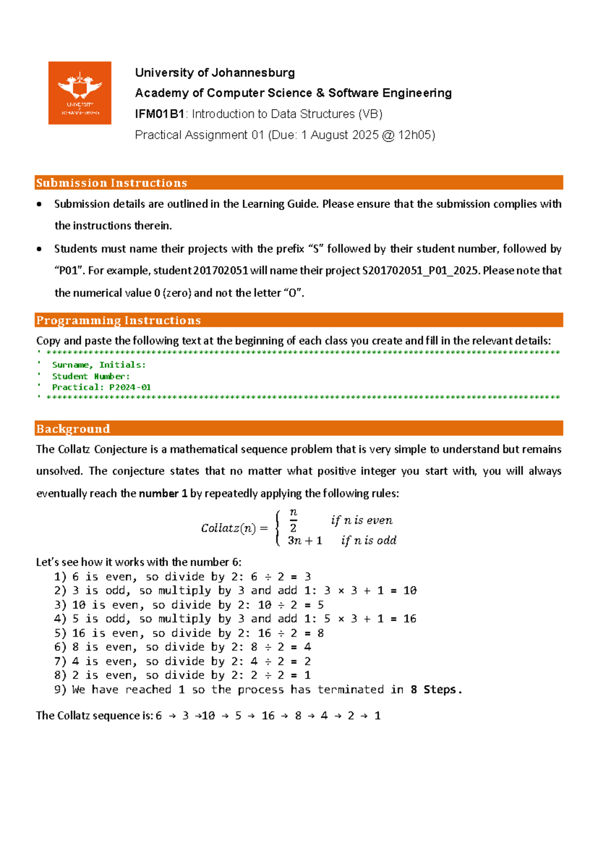 Collatz Conjecture Practical Assignment IFM01B1 - Due 1 Aug 2025 - Studocu