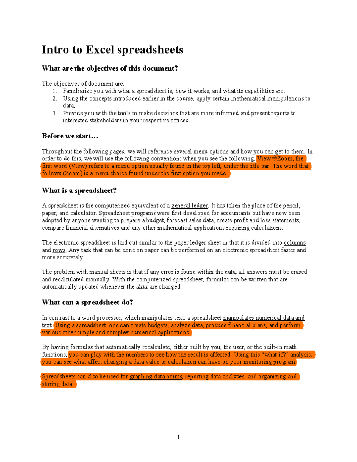 Using Excel REV - A very good document - Intro to Excel spreadsheets ...