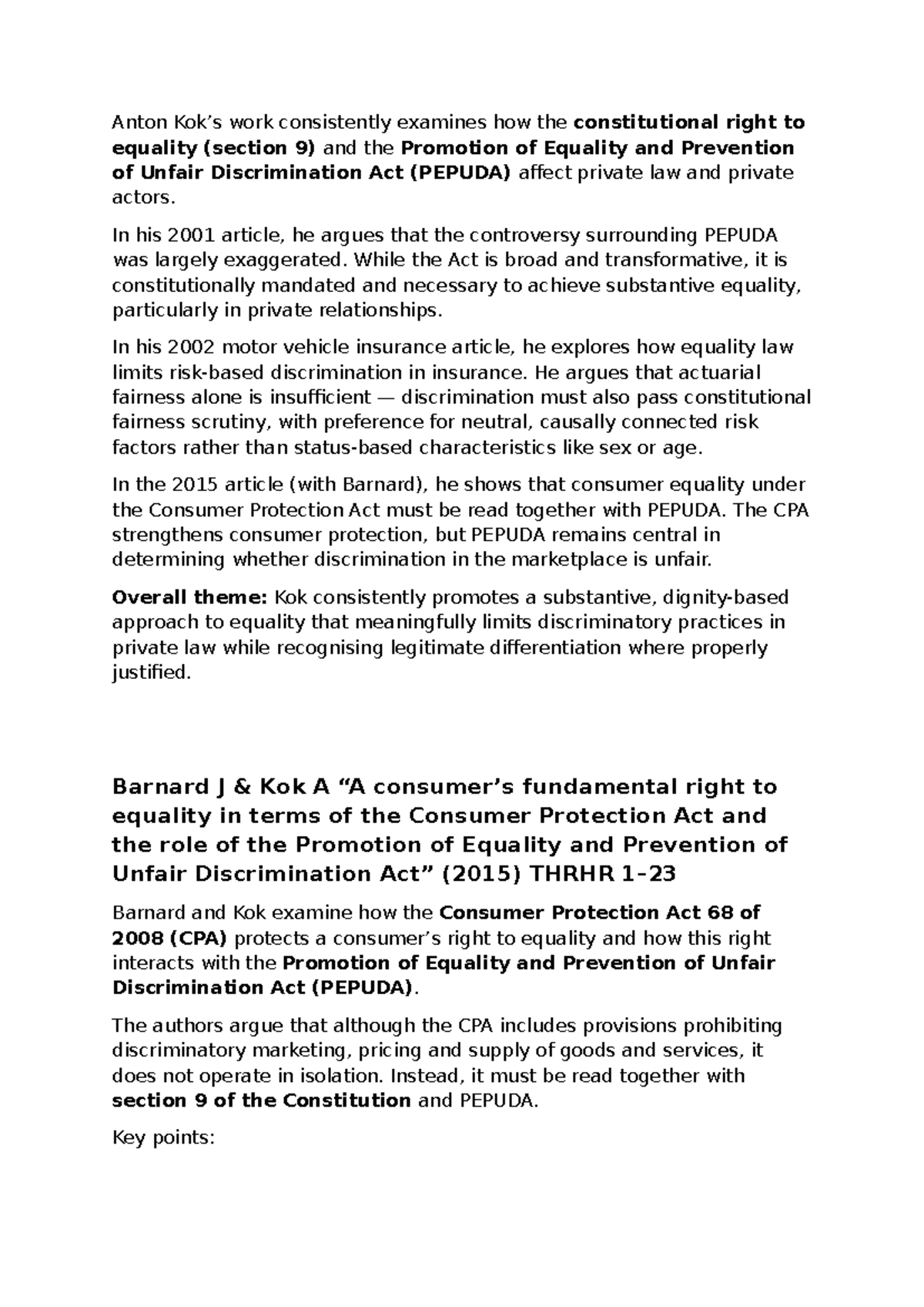 KOK, Jacobs & Kuscheke: Examining Equality in Private Law & PEPUDA ...