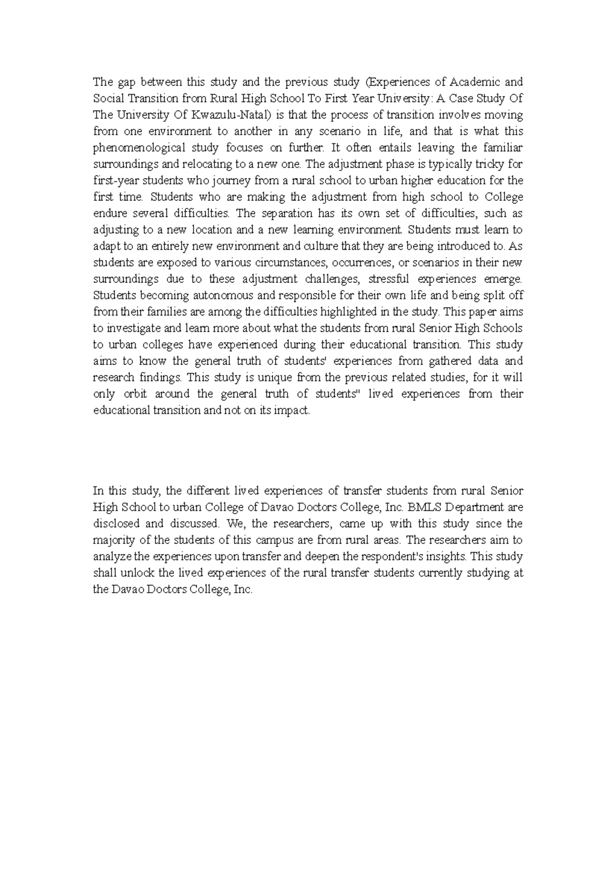 BOS-3-4 - Experience of Transferee students - The gap between this ...