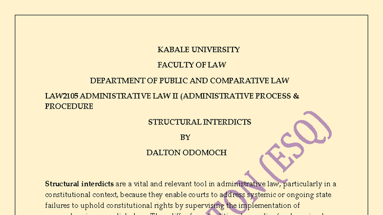 LAW2105 Administrative Law II: Relevance of Structural Interdicts - Studocu