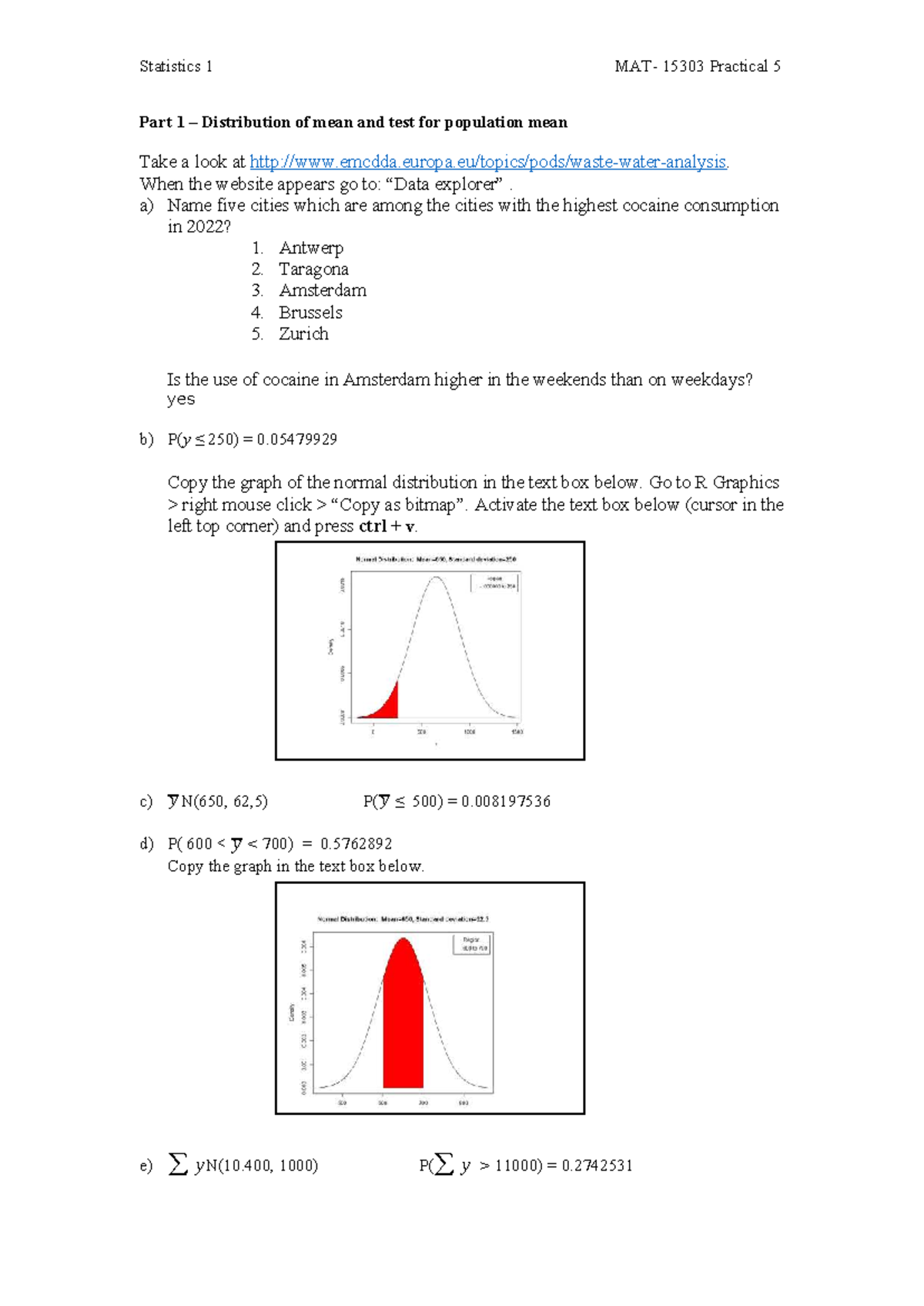 Statistics 1 15303 Practical 5: Distribution of Mean & Population Mean ...