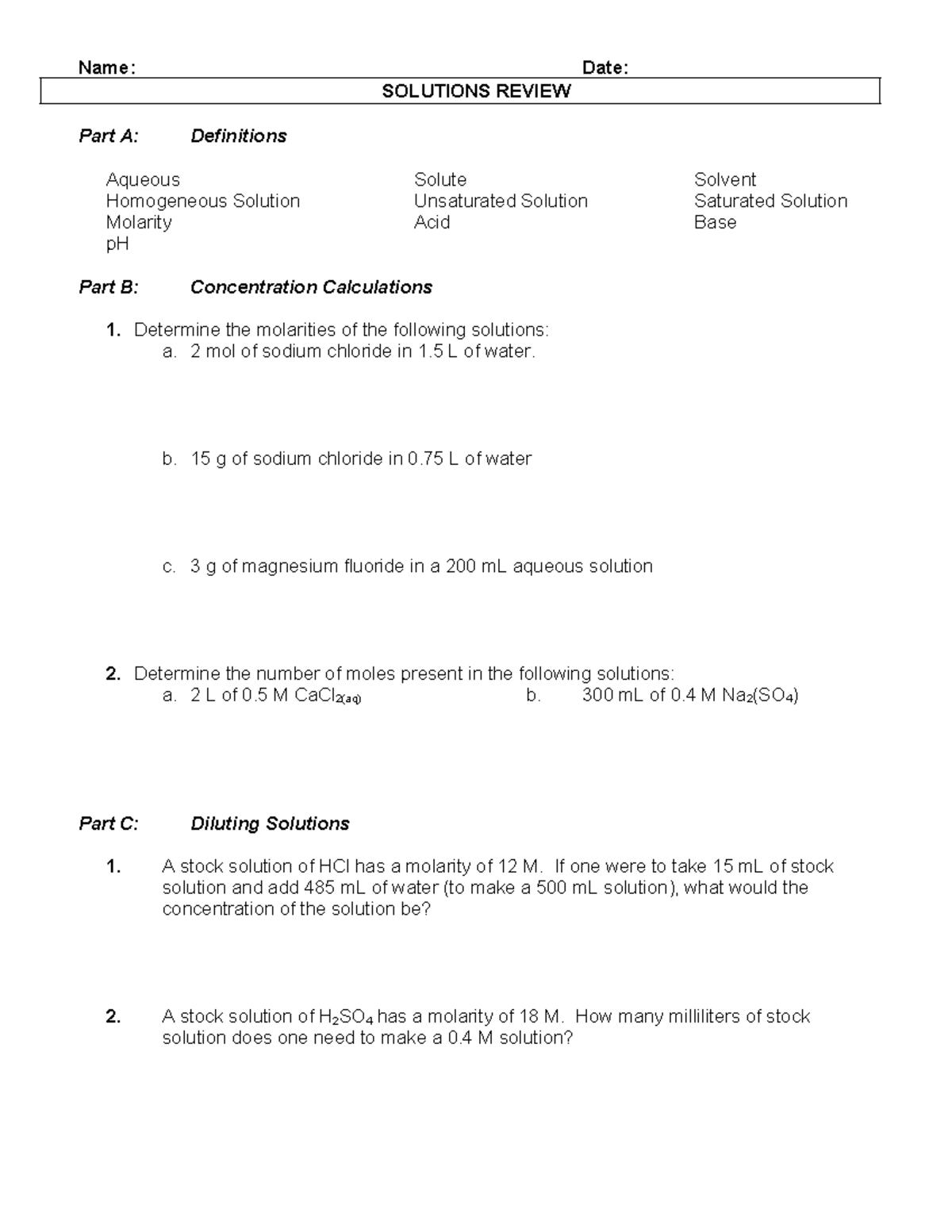 Chemistry 101: Solutions Review & Calculations Guide - Studocu