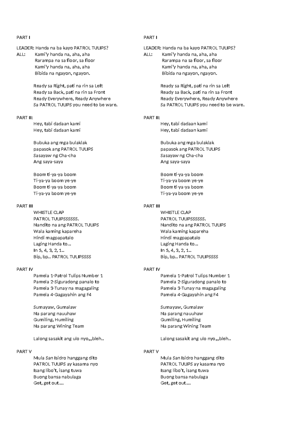 YELL Patrol Tulips Performance Script - YELL - Studocu