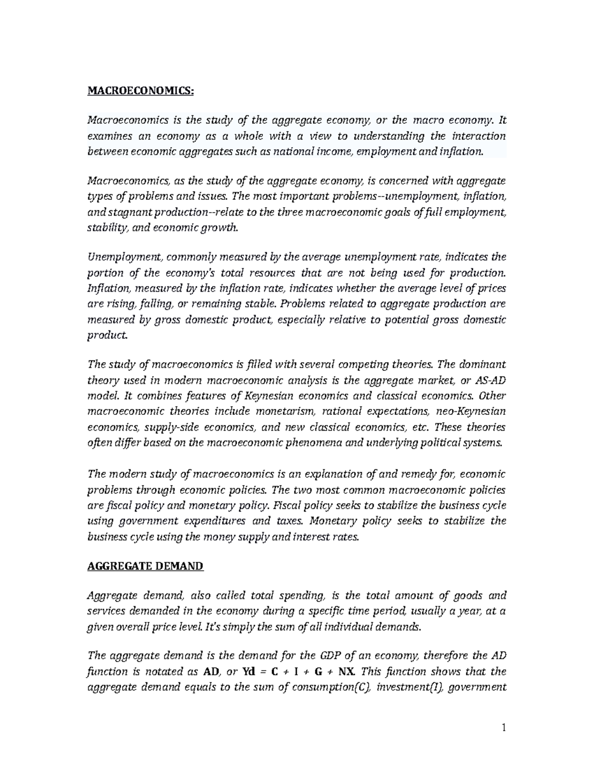 Macroeconomics 1: Key Concepts and Theories Overview - Studocu