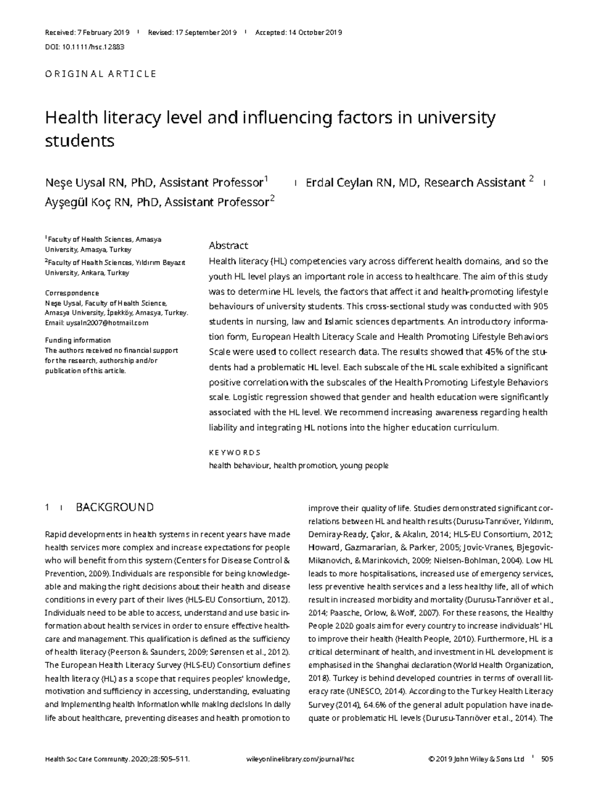 Health Literacy Levels and Influencing Factors in University Students ...