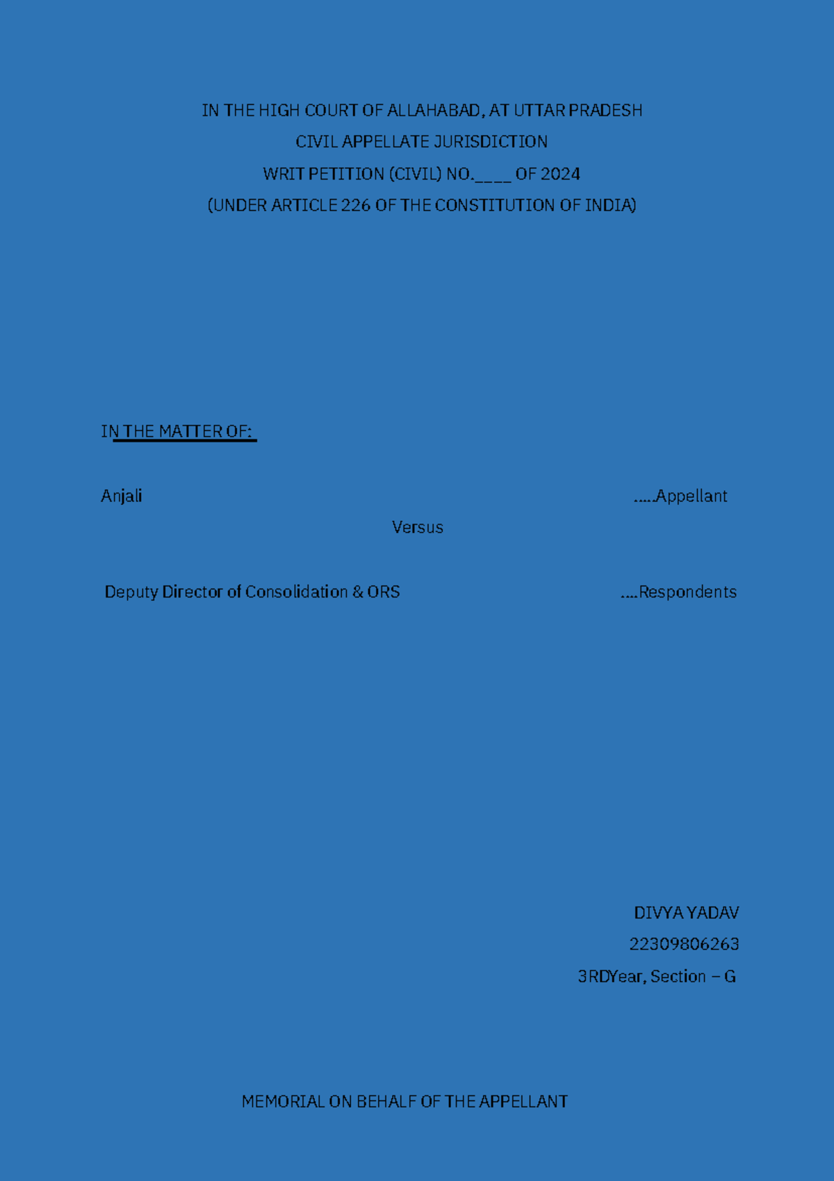 Appellant Problem-3 Memorial: Legal Issues Under UP Zamindari Abolition ...