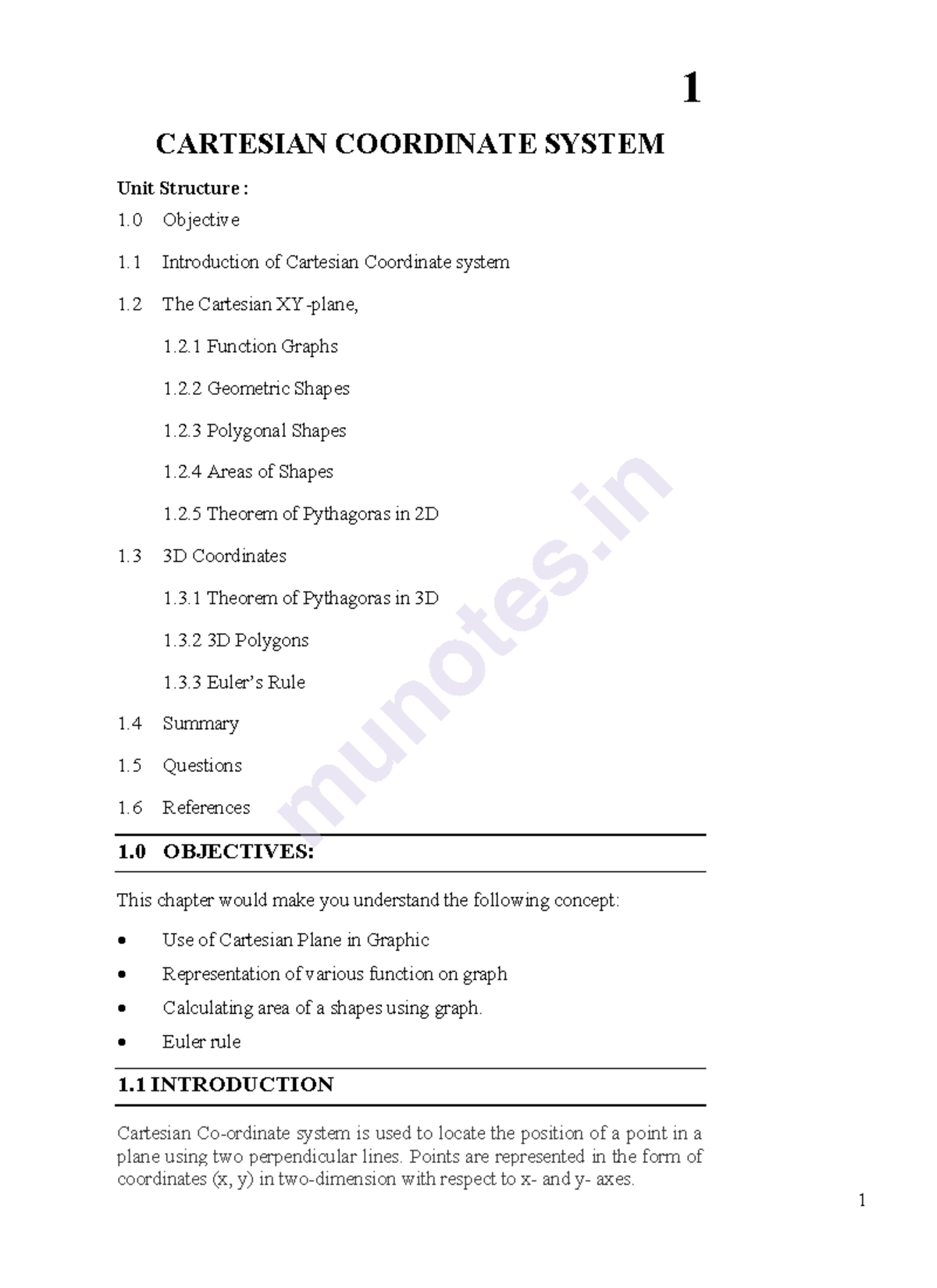 CS Sem 5 Game programming munotes - 1 CARTESIAN COORDINATE SYSTEM Unit ...