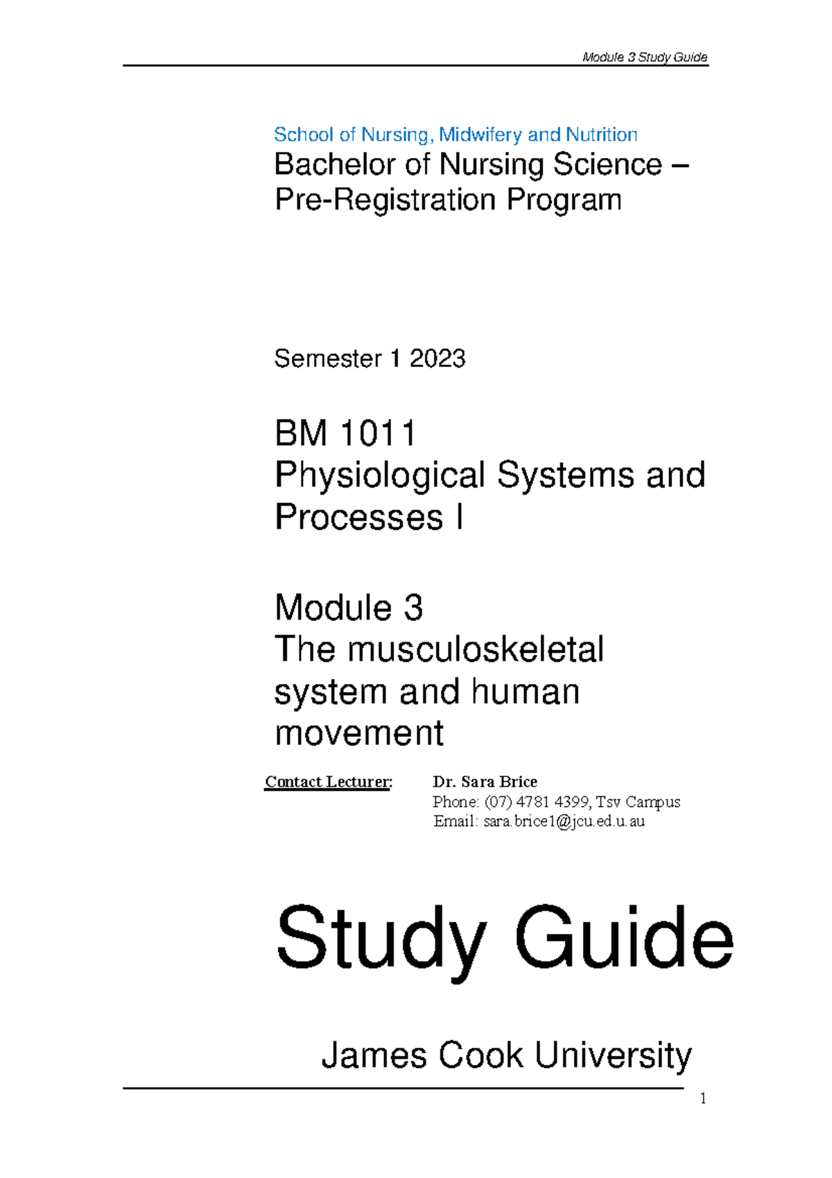 BM1011: Physiological Systems and Processes I - Module 3 Study Guide ...