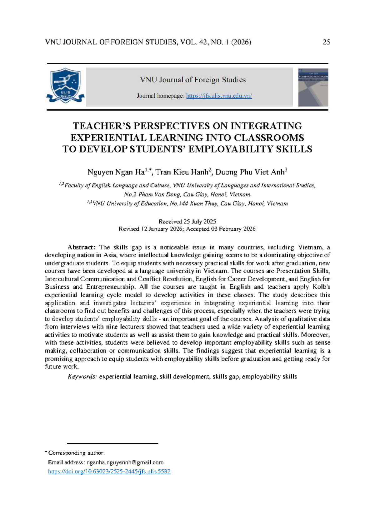 VNU JOURNAL OF FOREIGN STUDIES, VOL. 42, NO. 1 (2026) - Teacher ...
