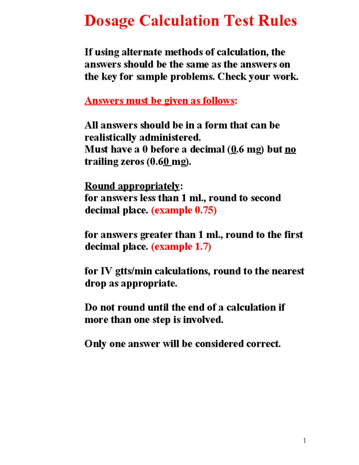 Dosage Calculation Practice Answers - Student Copy v01082025 - Studocu
