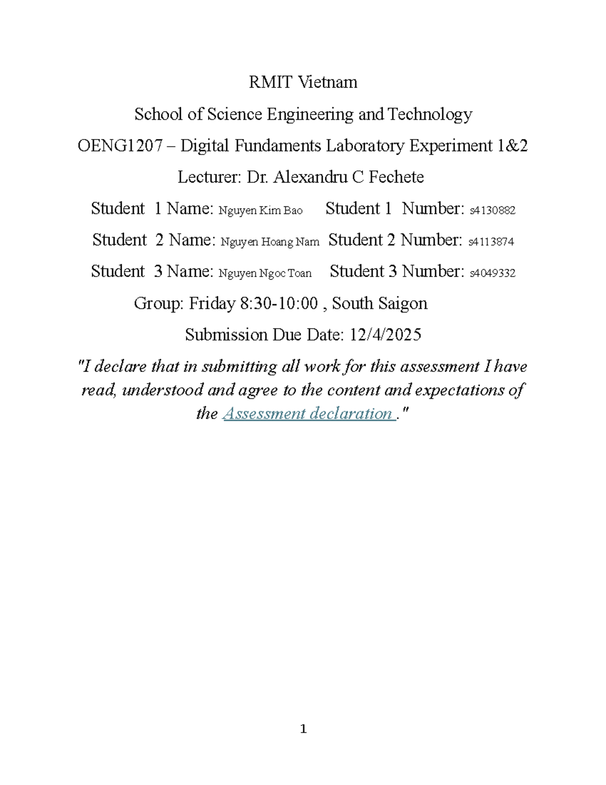 Laboratory Report on MATLAB Experiments for OENG1207 at RMIT Vietnam ...