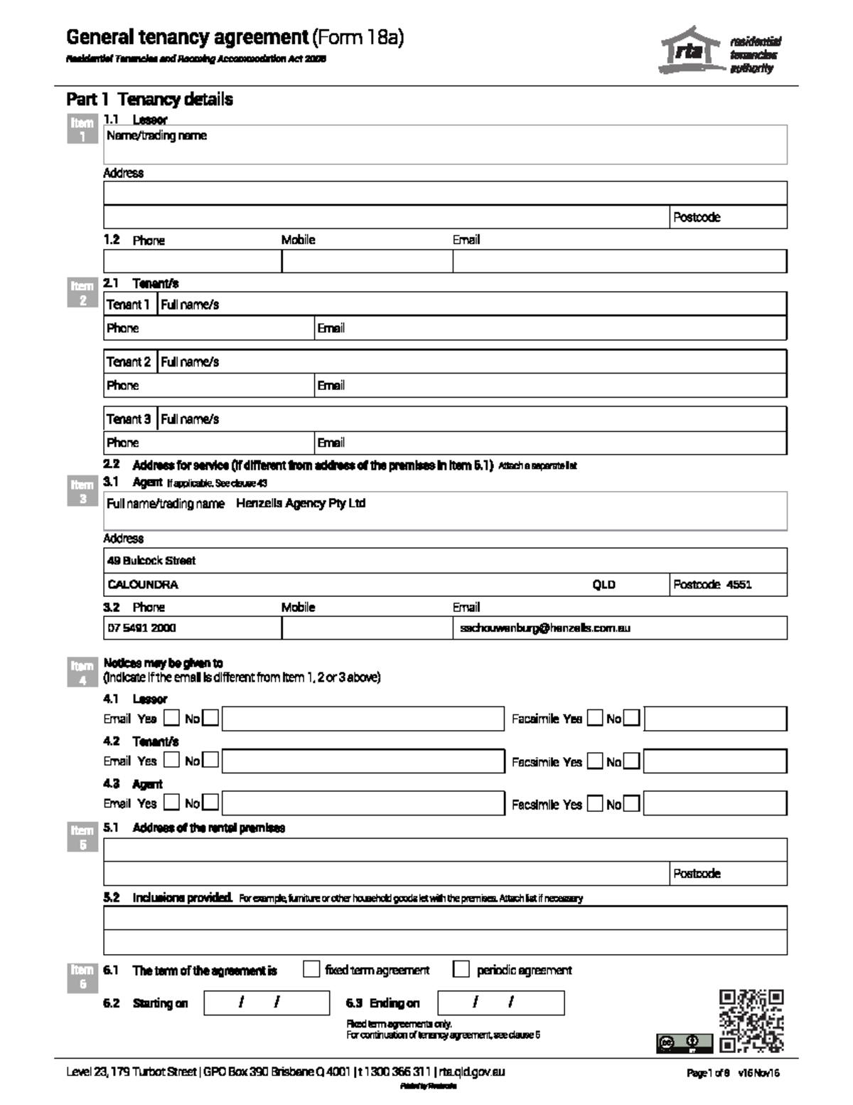 General Tenancy Agreement Form 18a - Real Estate Law Overview - Studocu
