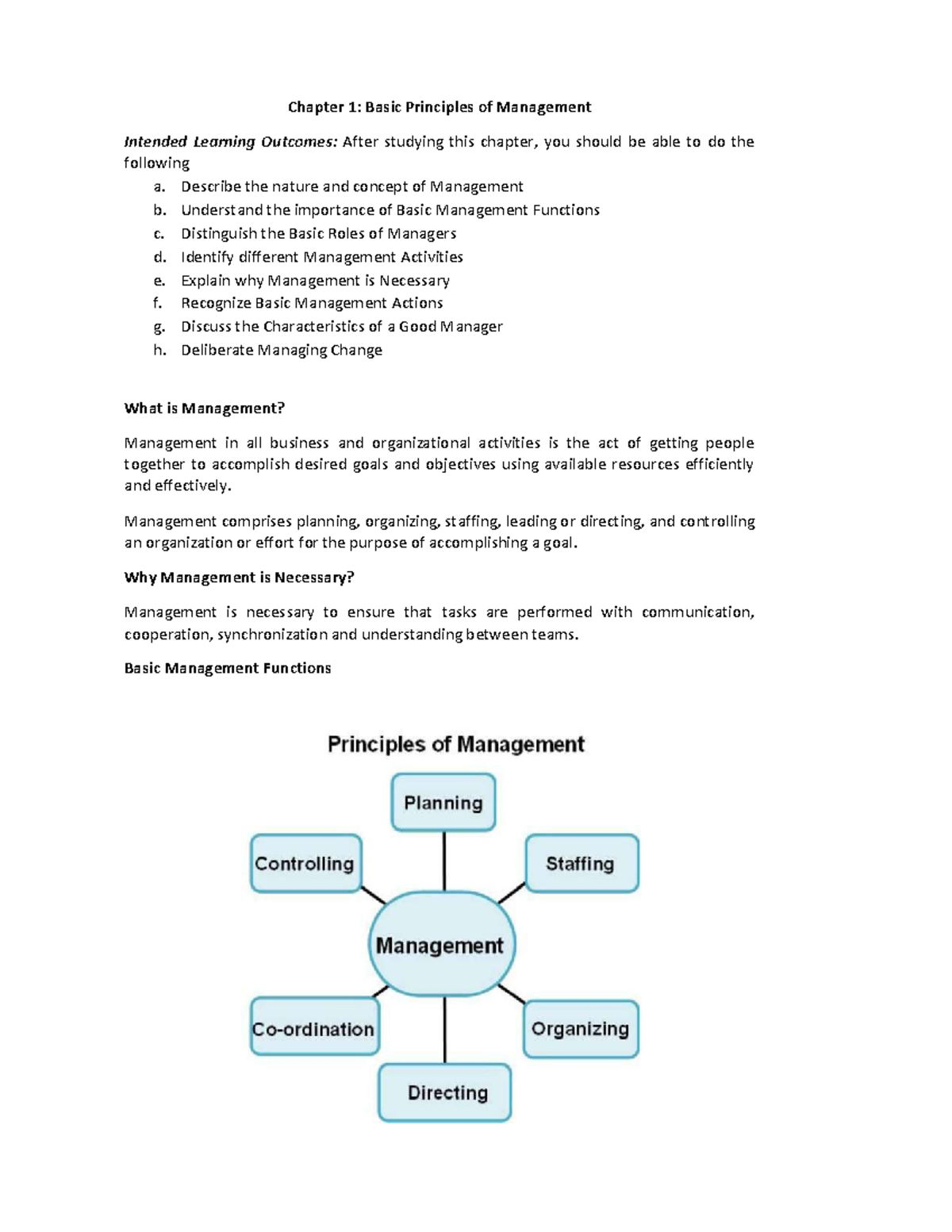 Management Science (MS) Chapter 1: Basic Principles of Management - Studocu