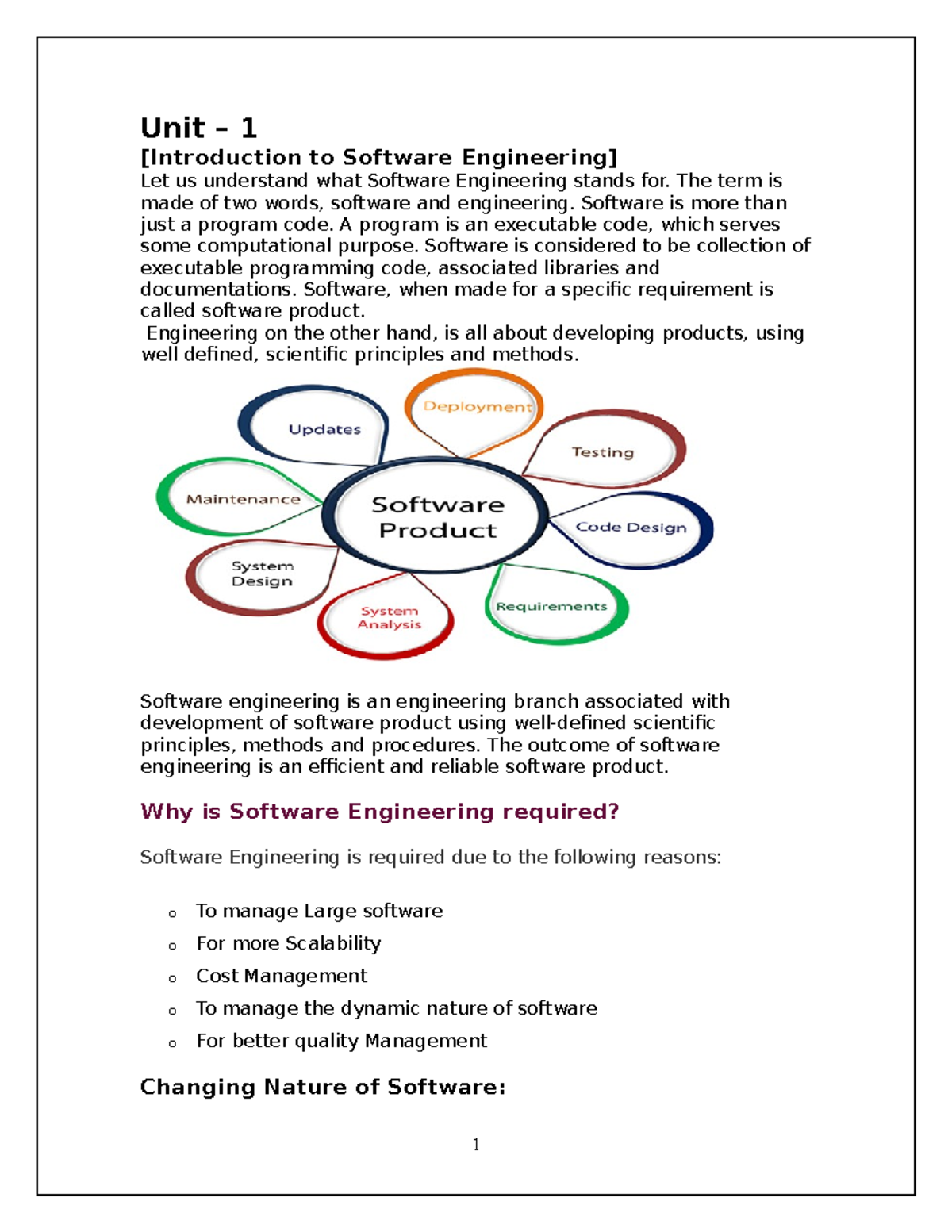 Software engineering notes - Unit – 1 [Introduction to Software ...
