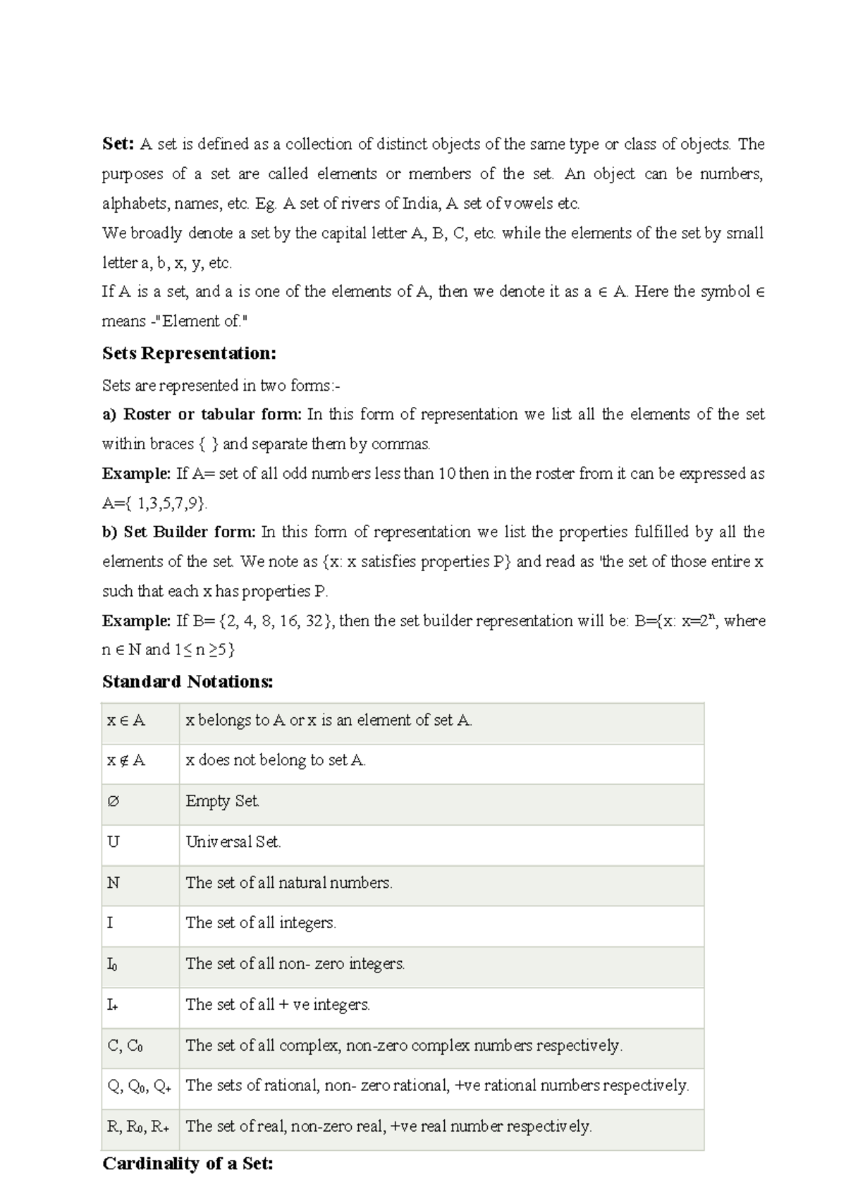 Unit 1 Notes on Sets and Their Operations in Mathematics - Studocu
