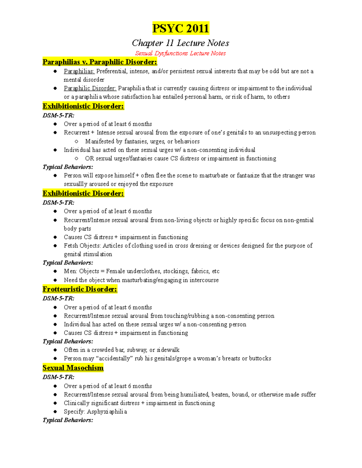 PSYC 2011 Lecture Notes on Paraphilic Disorders and Gender Dysphoria ...