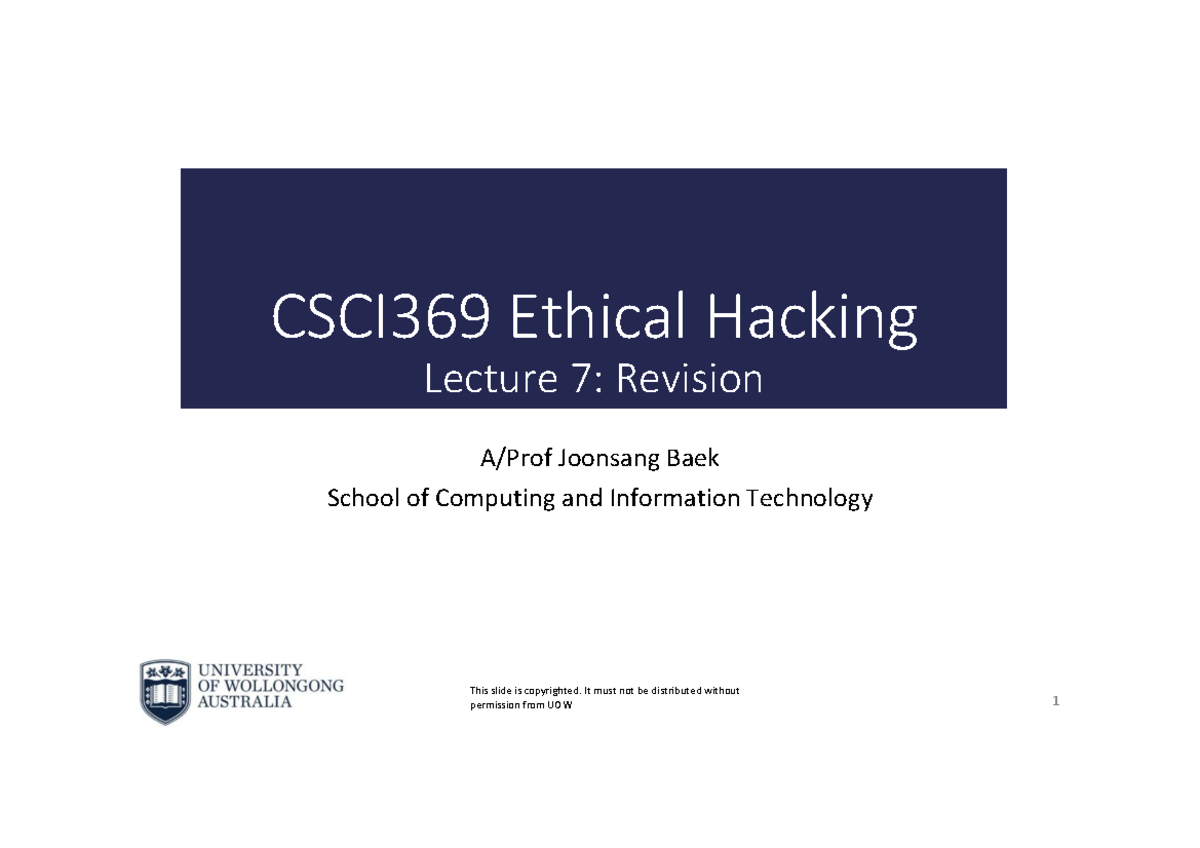 CSCI369 Ethical Hacking Lecture 7: Key Topics for Final Exam - Studocu